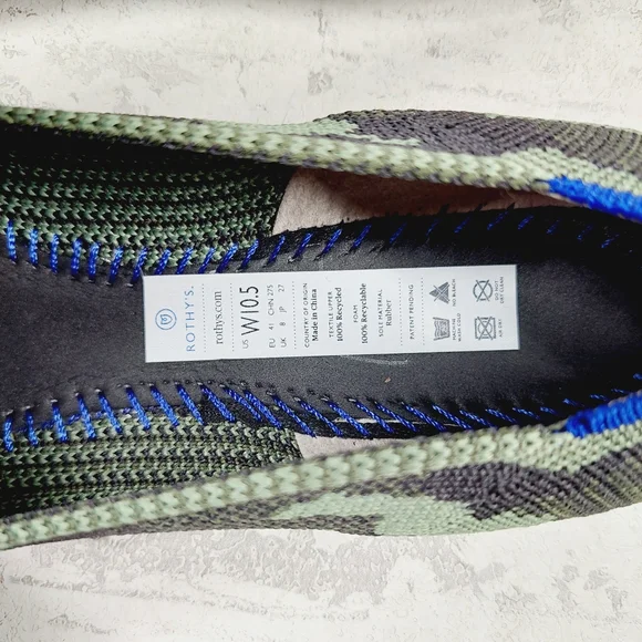 New Rothy’s The Point Olive Camo Slip On Ballet Flat Shoes W80